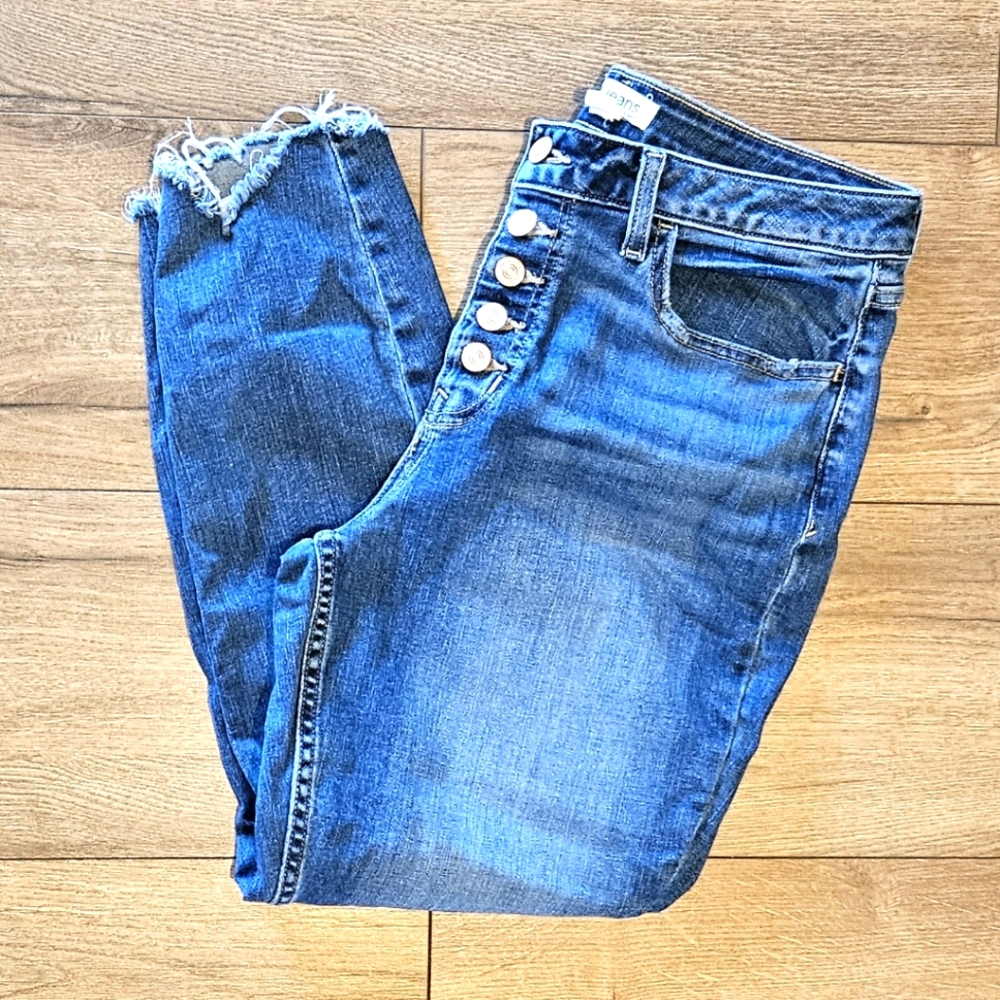 Lightly Worn - M JEANS - Distressed Button Front Jeans - Size Med. Short
